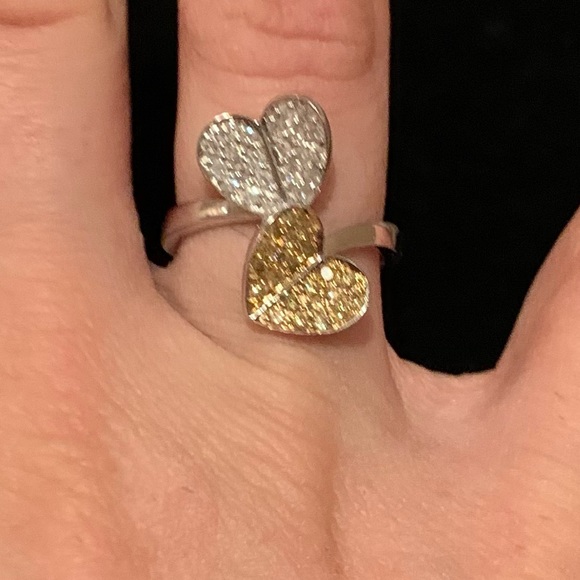 18k Rose Gold Tal Intertwined Double Band Heart Shaped  18K Diamond Heart Intertwined Ring